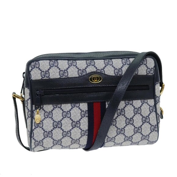 GUCCI GG Supreme Sherry Line Shoulder Bag PVC Navy Red - Picture 1 of 16